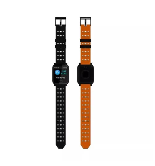 A6 smart fitness bracelet with colour screen and silicone strap showing black, blue, and orange colour options