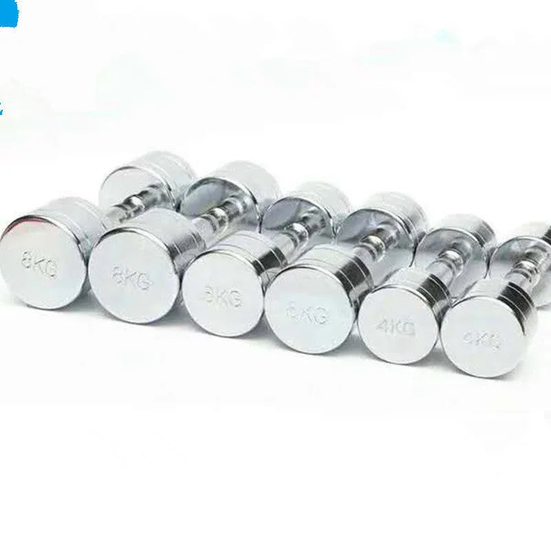 Silver pure steel electroplated dumbbell with ergonomic grip for strength training
