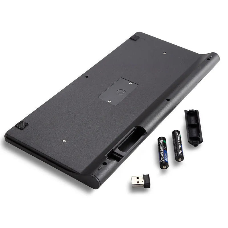 Black and white wireless keyboard and mouse set with 4G receiver showing 10-metre range
