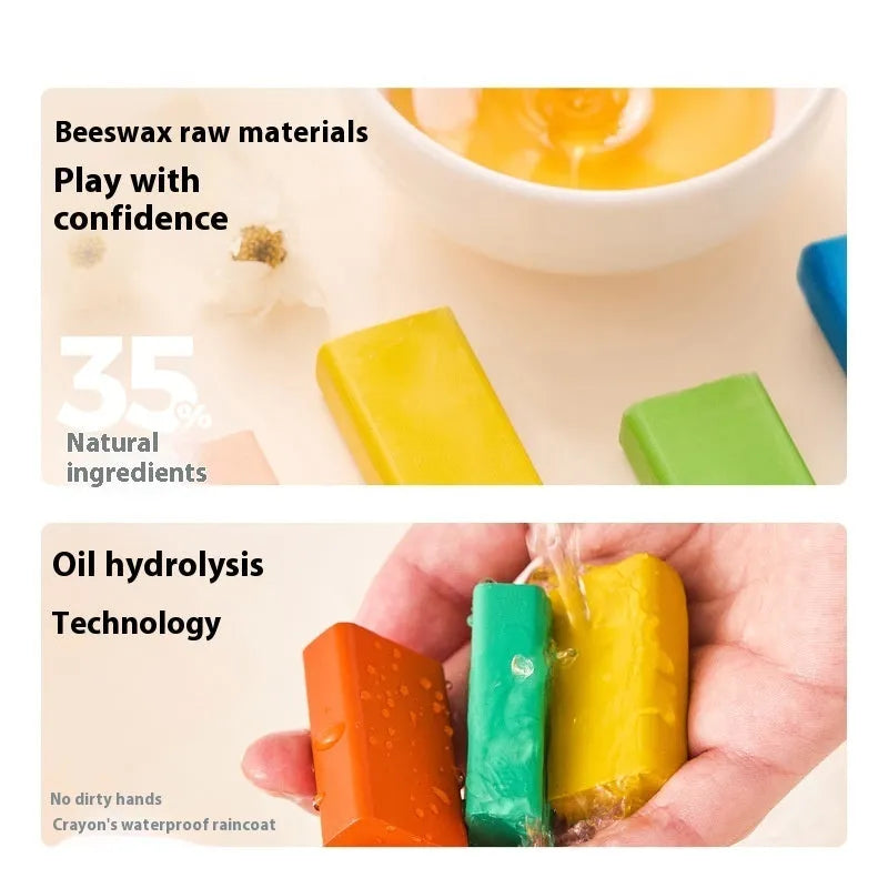 Children's beeswax crayon set 18 colours in colour box for beginner art painting