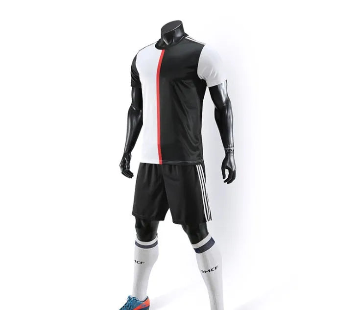 Men's cotton football uniform black white one size front view