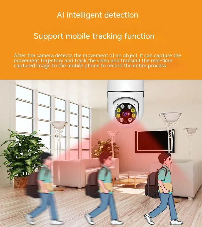 Wireless bulb camera with 1080p lens and metal plastic body for indoor outdoor WiFi security monitoring