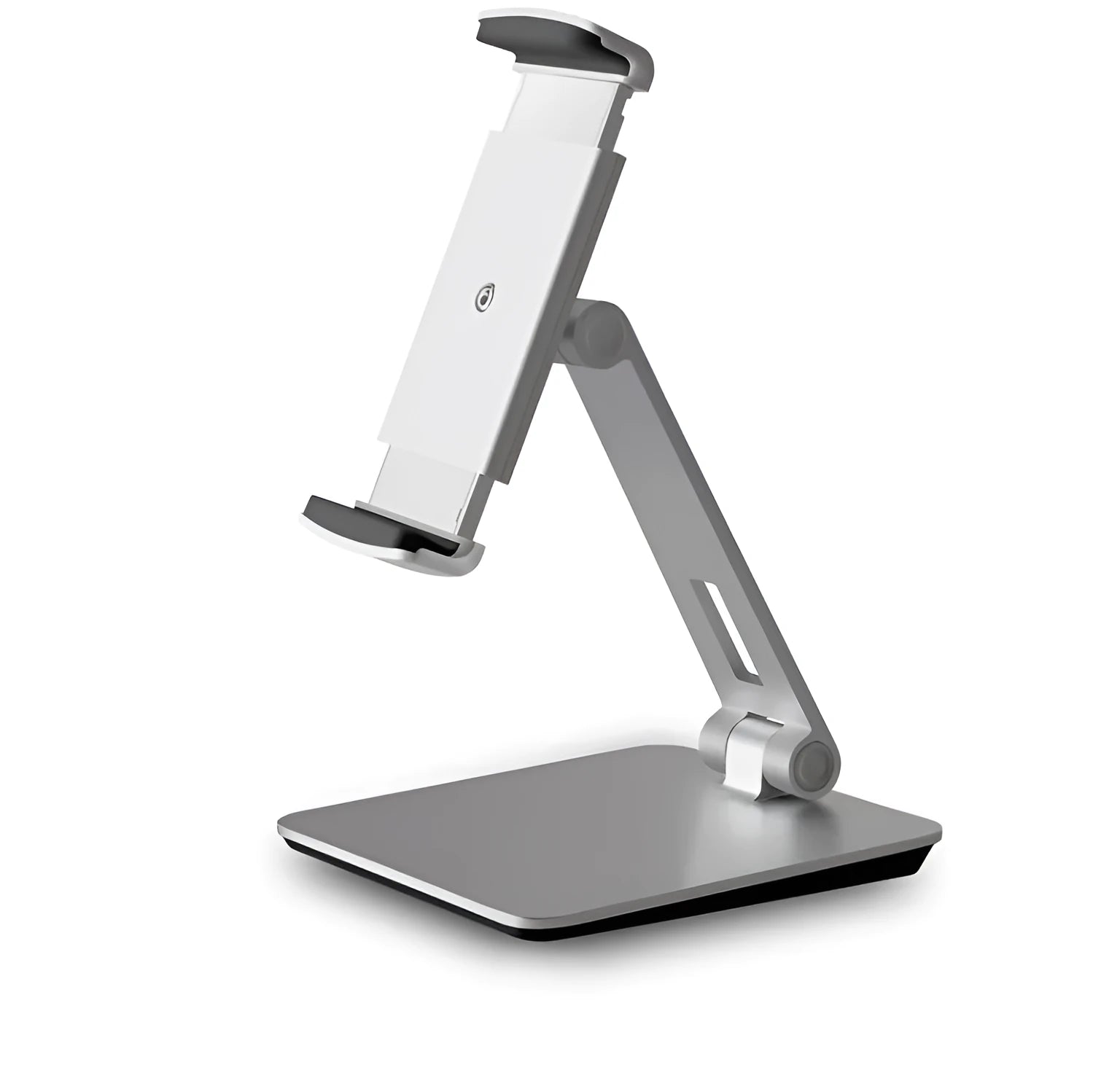 Folding aluminium desktop phone tablet holder with 360-degree rotation in silver colour