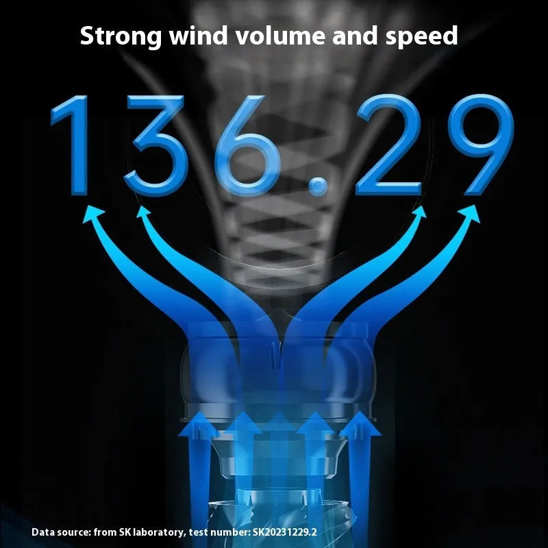 White SK bladeless tower fan with remote control on a desk