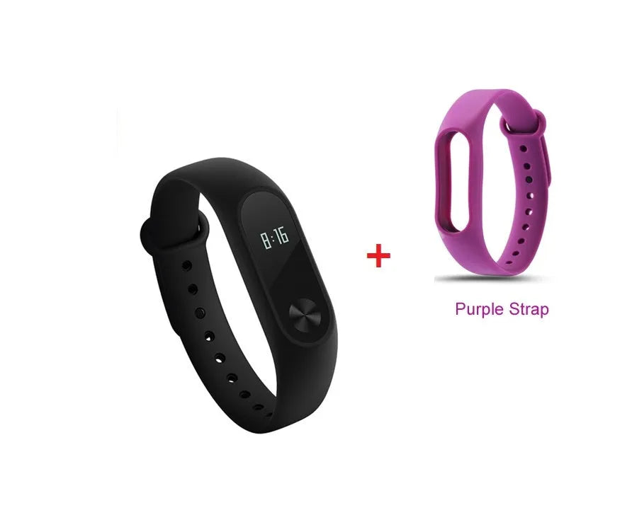Xiaomi Mi Band 2 black fitness tracker with OLED display on adjustable wrist strap