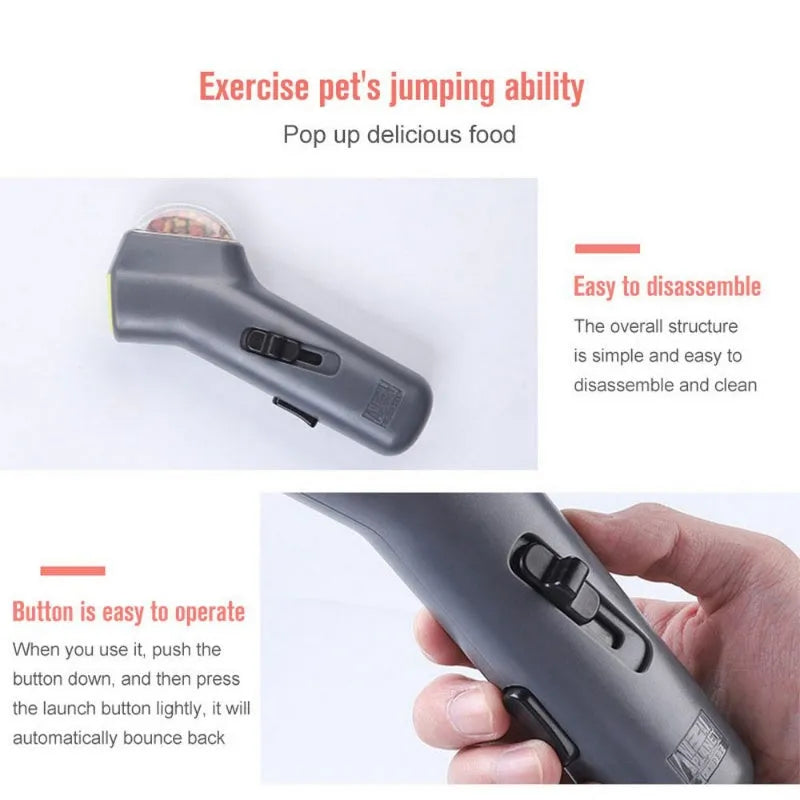 Grey pet snack catapult launcher for dogs and cats with 18cm compact design