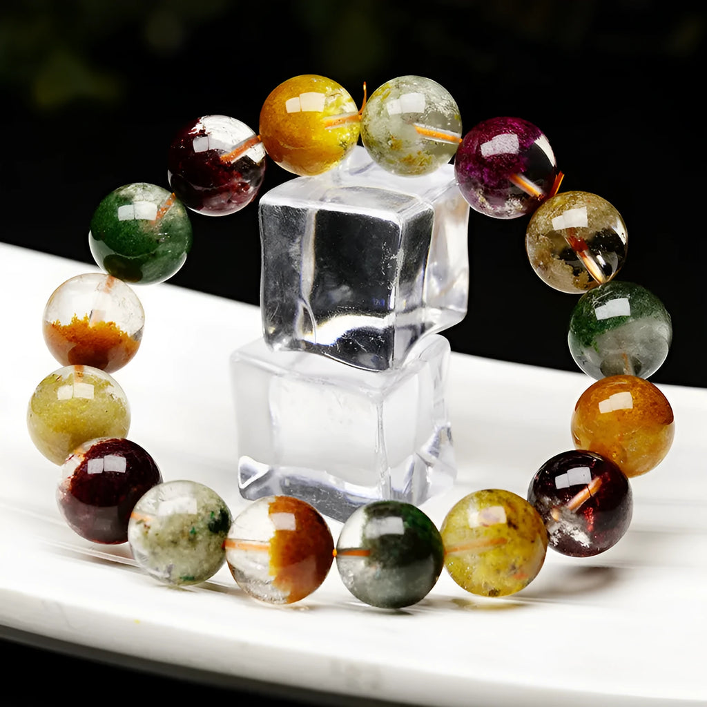 Natural four seasons colourful ghost cornucopia crystal bracelet with 10mm retro ethnic beads
