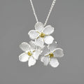 Myosotis Sylvatica forget-me-not flower sterling silver pendant with pastoral hand-designed details