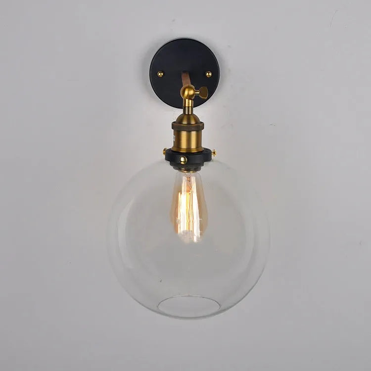 Retro round ball glass wall lamp with aluminium holder in 20cm size