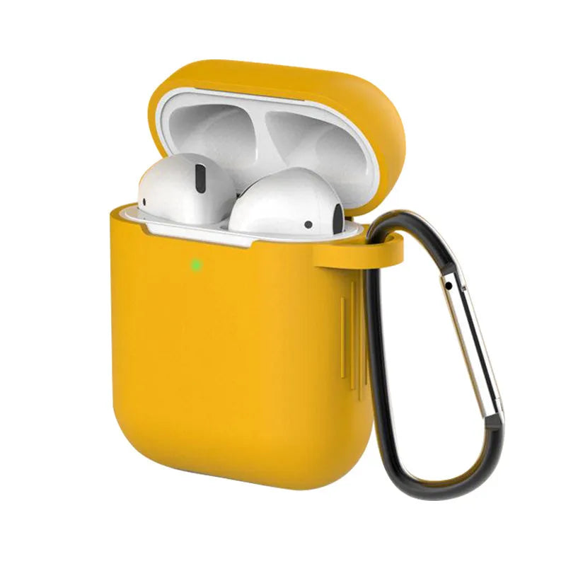 Liquid silicone clamshell cover for Apple AirPods first and second generation in multiple colours.