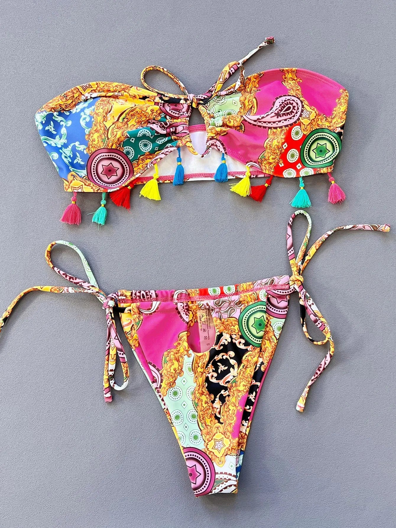 Women's separated swimwear tube top bikini set with printing pattern for swimming
