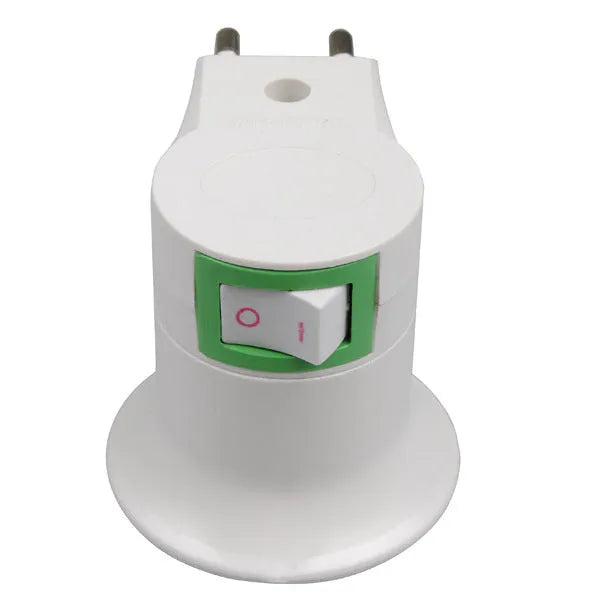 White wall plug-in screw lamp holder with switch for E27 bulb socket conversion