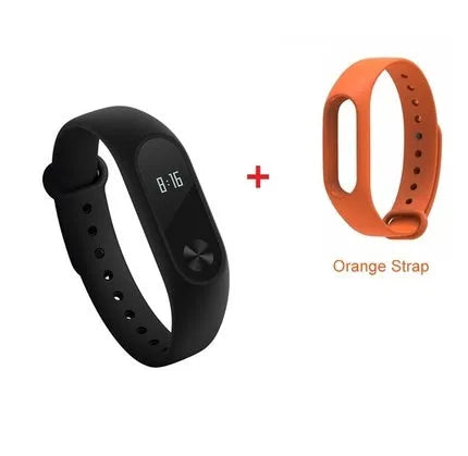 Xiaomi Mi Band 2 black fitness tracker with OLED display on adjustable wrist strap
