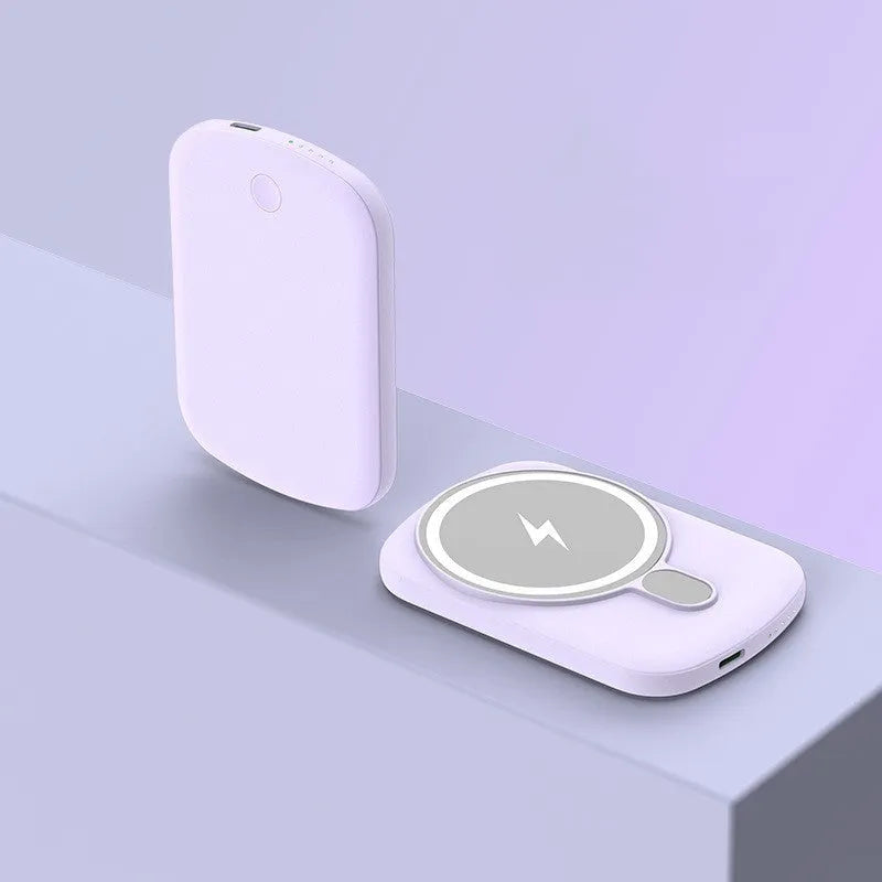 MagSafe magnetic wireless power bank in Barbie Pink, showing creative design and compact form.