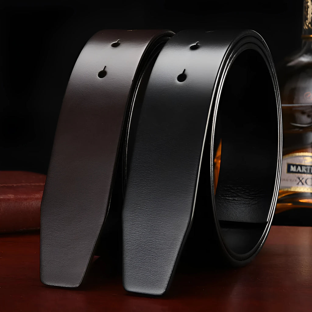 Men's headless buckle belt made from first layer cowhide leather in Coffee colour on white background