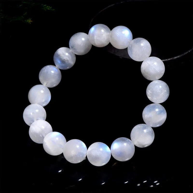 Natural blue moonlight round bead moonstone bracelet with polished white geometric beads