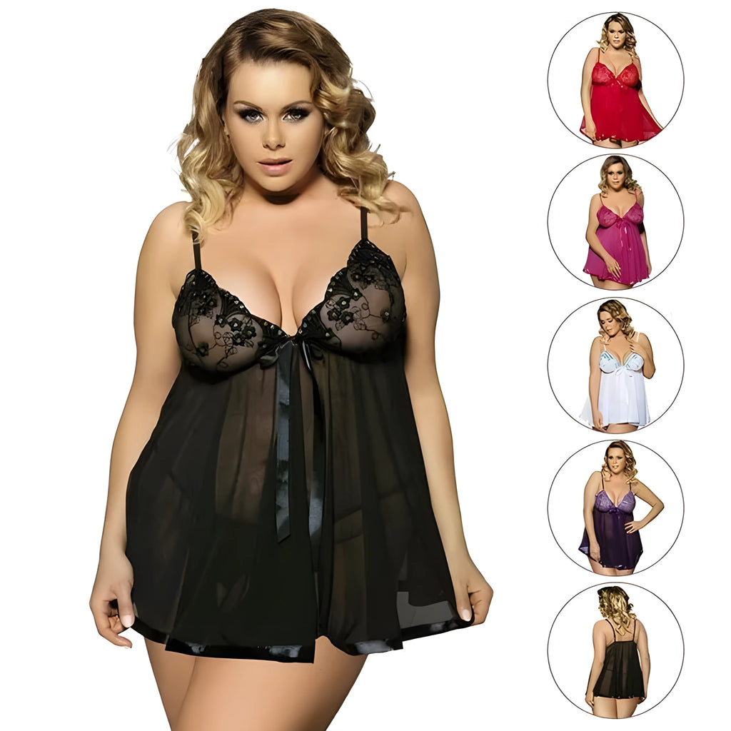 Women's purple lace sling dress sleepwear with mesh panels on mannequin