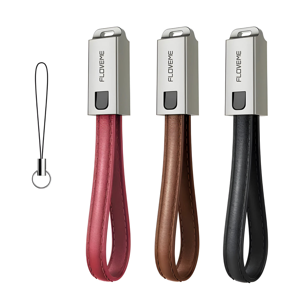 20cm leather iPhone charging cable with zinc alloy connectors in black, brown, or red