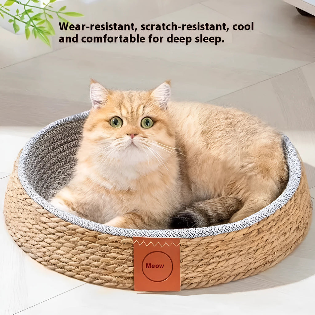 Rattan woven cat bed nest available in four sizes for indoor feline sleeping