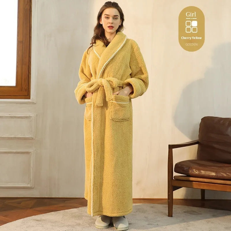 Plus size thickened flannel bathrobe for couples in winter with super thick 301-350 gsm fabric