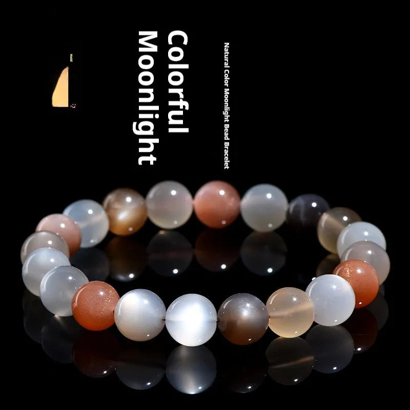 Natural colourful moonlight moonstone duobao bracelet with 8mm beads in single circle arrangement