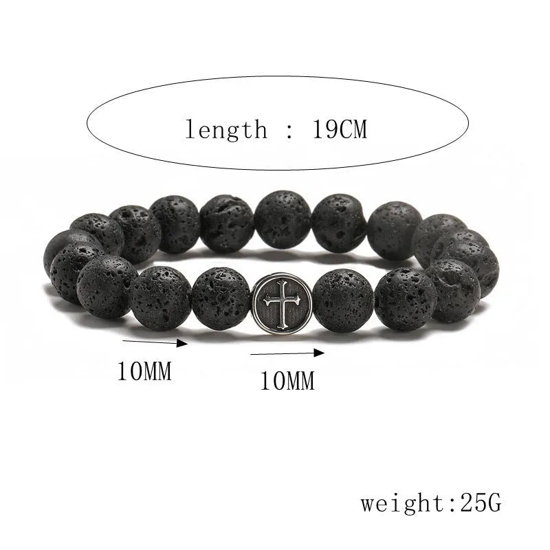 Stainless steel bracelet with 19mm geometry agate pendant in volcanic colour