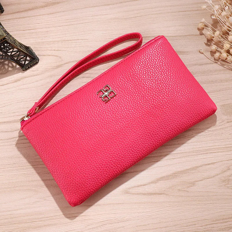 Long 55cm phone wallet handbag in PU leather with zipper closure and sewing line detail