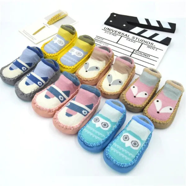 Baby floor socks in pink with anti-slip sole, combed cotton jacquard weave, size 11cm