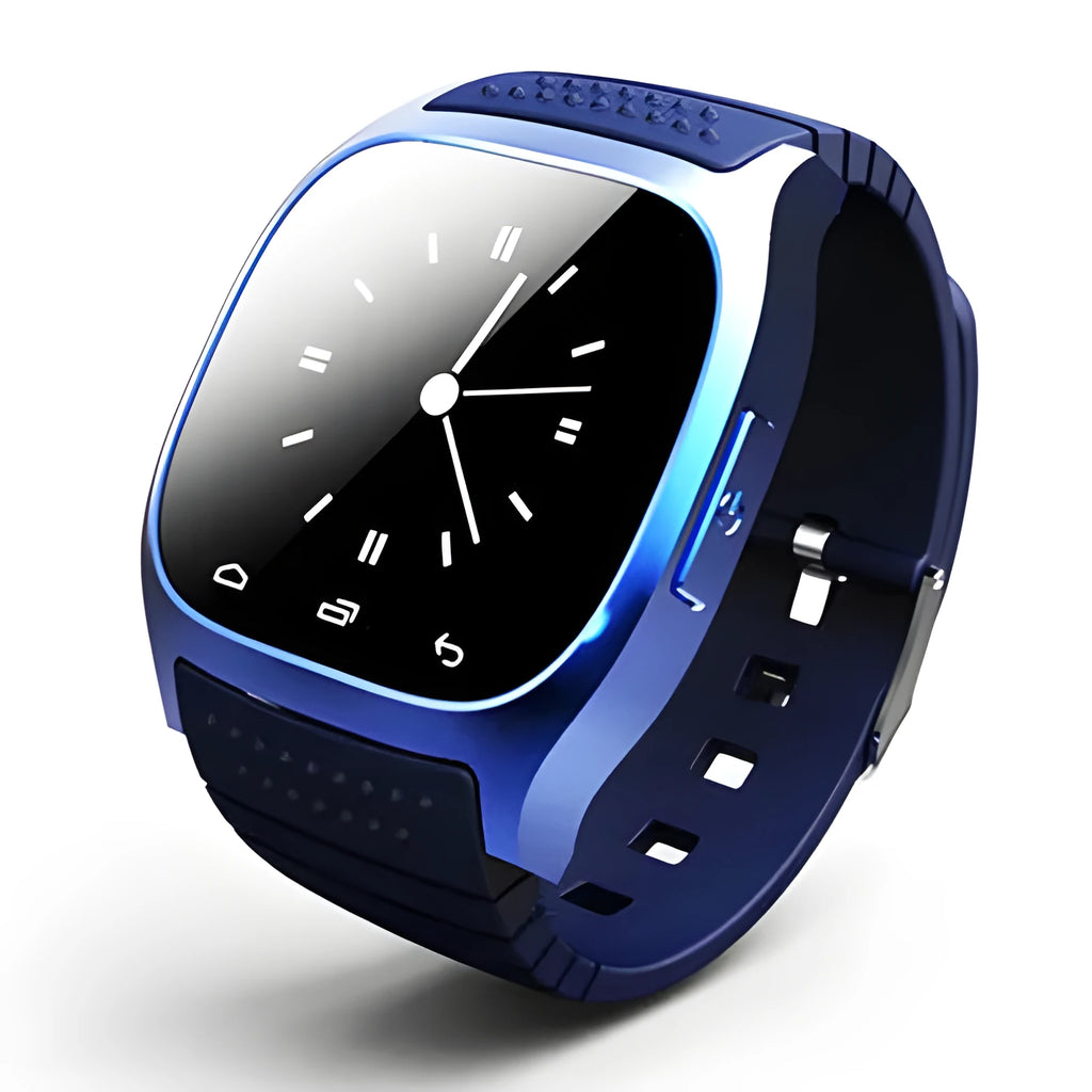 A black Bluetooth sports watch with a digital display, shown on a wrist.