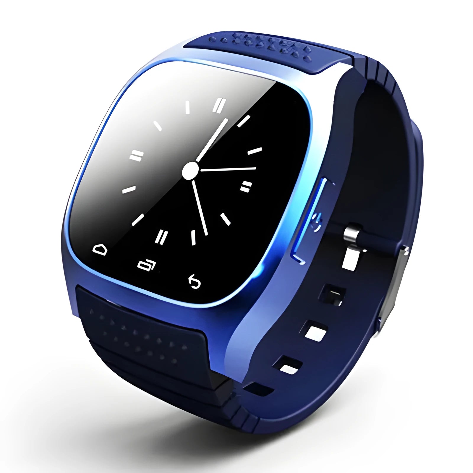 A black Bluetooth sports watch with a digital display, shown on a wrist.