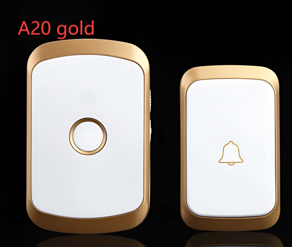 Wireless doorbell system with plug-in receiver and battery transmitter showing colour options