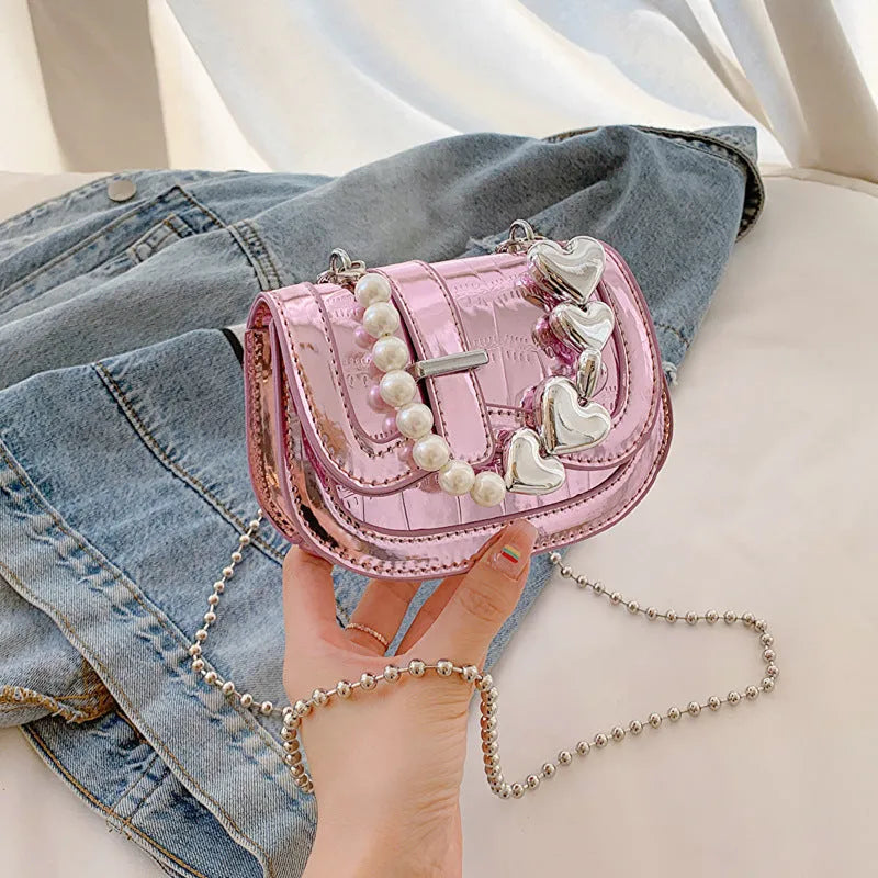 Women's horizontal square crossbody bag with single shoulder strap and phone compartment in PU leather