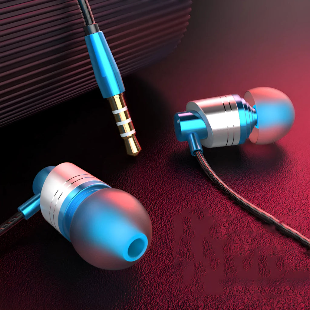 Wired headphones with microphone, 1.2m black cable, 3.5mm plug, and silicone earplugs