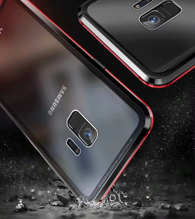 Anti-peeping magnetic clamshell phone case for Samsung Galaxy in black with privacy screen protection
