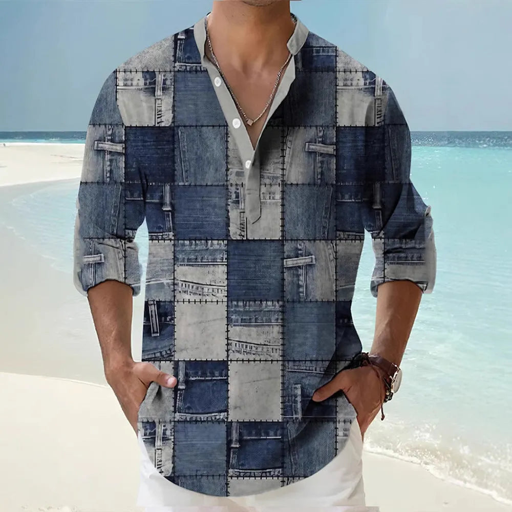 Long sleeve Hawaiian shirt with thin fabric and stripe pattern in cardigan style
