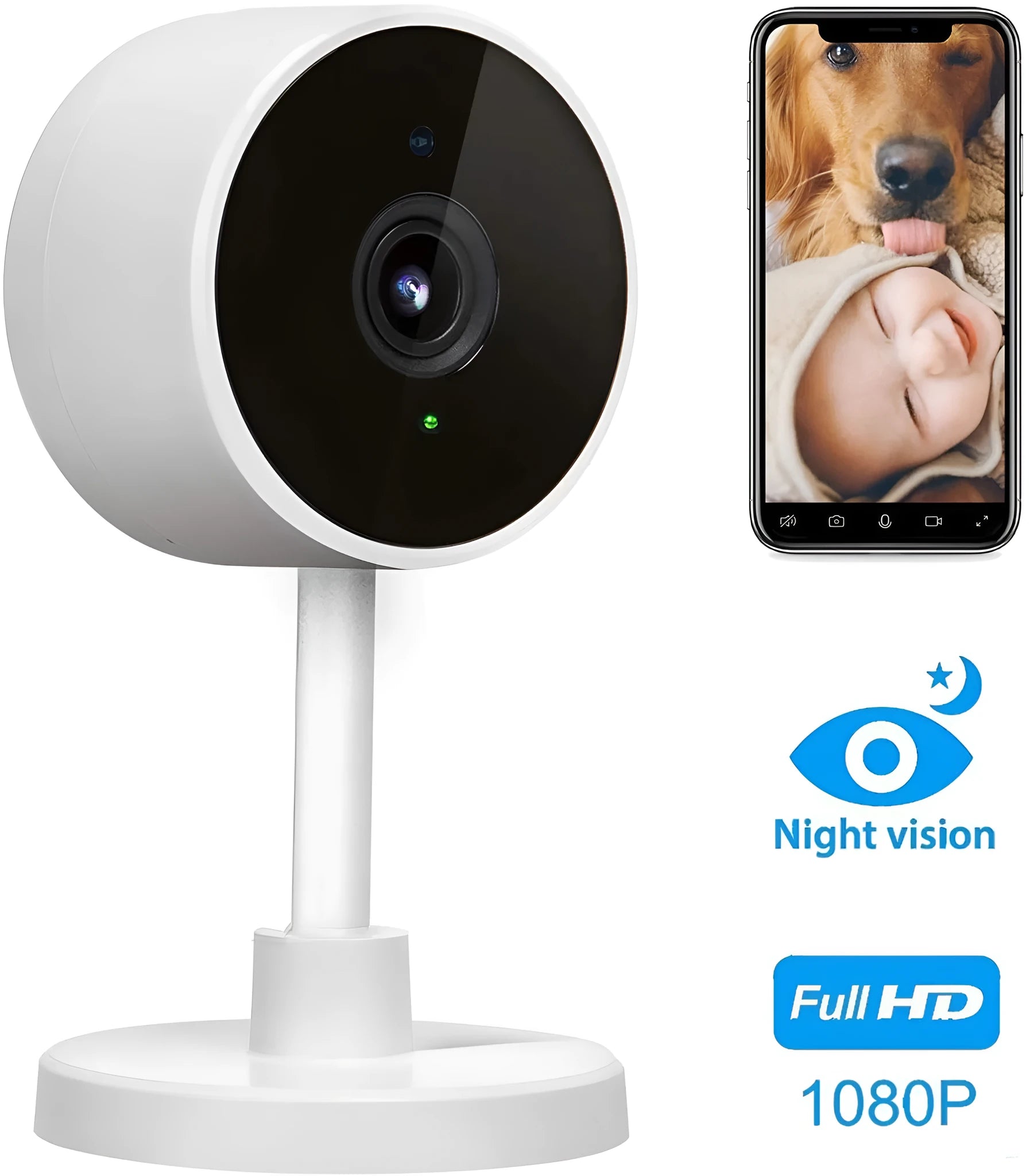 White gun-style WiFi security camera with 1080p recording and motion detection