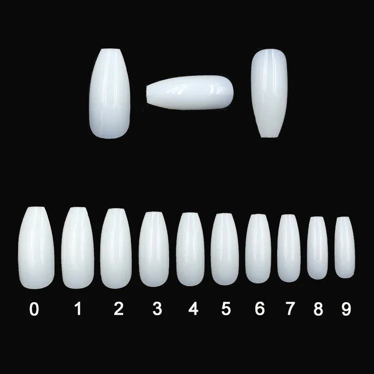 500 transparent natural false nails in 10 sizes, made from ABS material for gel or acrylic application.