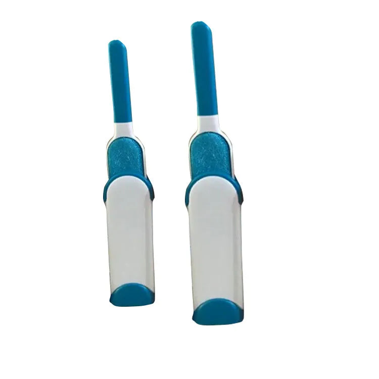 Reusable pet hair removal brush with double-sided roller and self-cleaning base