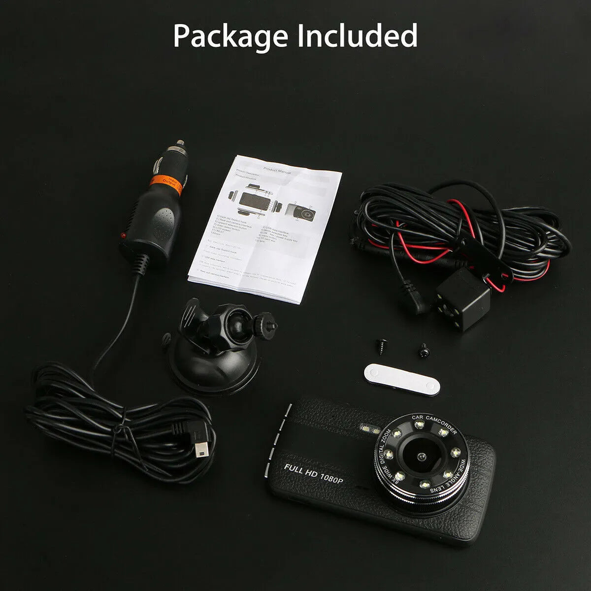 HD driving recorder with eight night vision lights and 4.0 inch screen installed on car windscreen
