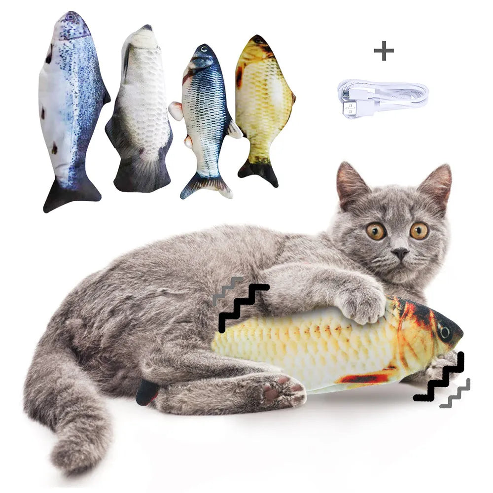 Multicolour electronic jumping fish cat toy with USB charging cable, 30cm length