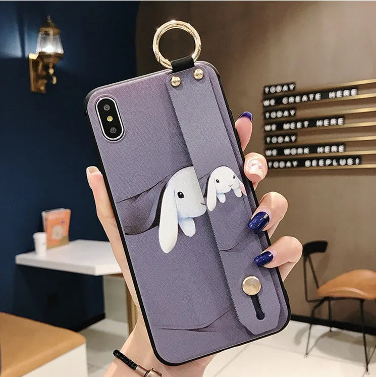 Rose flower pattern silicone wrist strap for iPhone phone cases