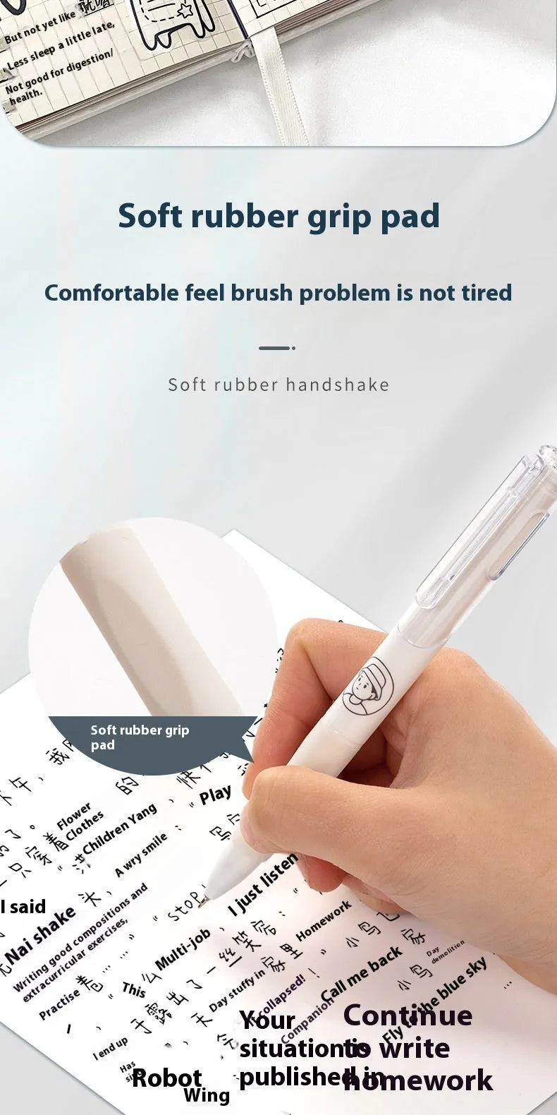 Five neutral colour ballpoint pens with 0.5mm black ink refills arranged together