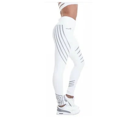 Women's black workout leggings with glowing print pattern, slim fit design