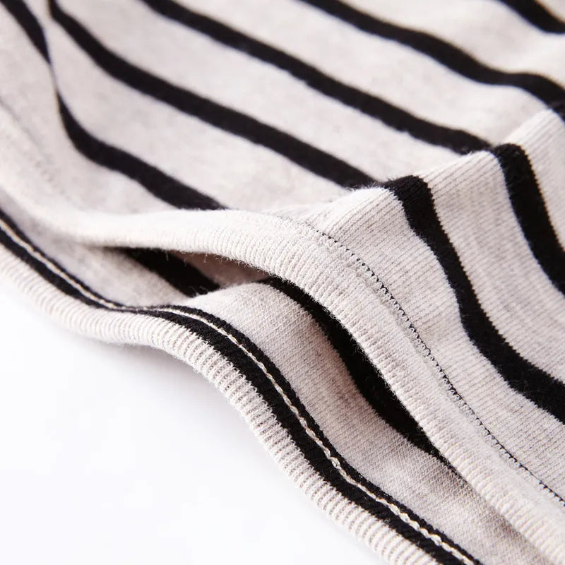Fashion striped print kids baby girls cotton long sleeve T shirt in black and red on white background
