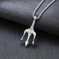 Neptune's Trident retro pendant necklace in 316L titanium steel with 600mm chain, silver colour option