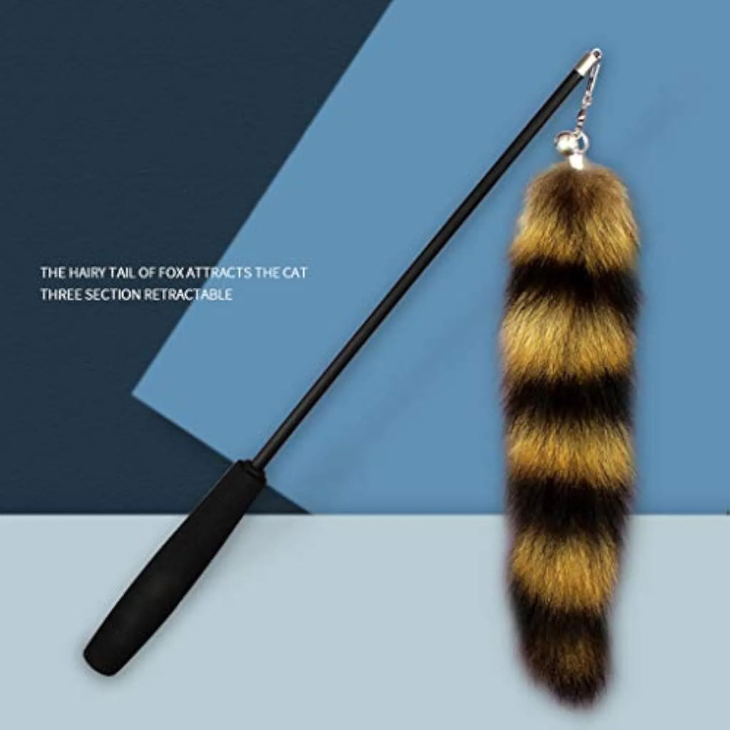 Black elastic cat wand teaser toy with long string for interactive play with kittens and cats.