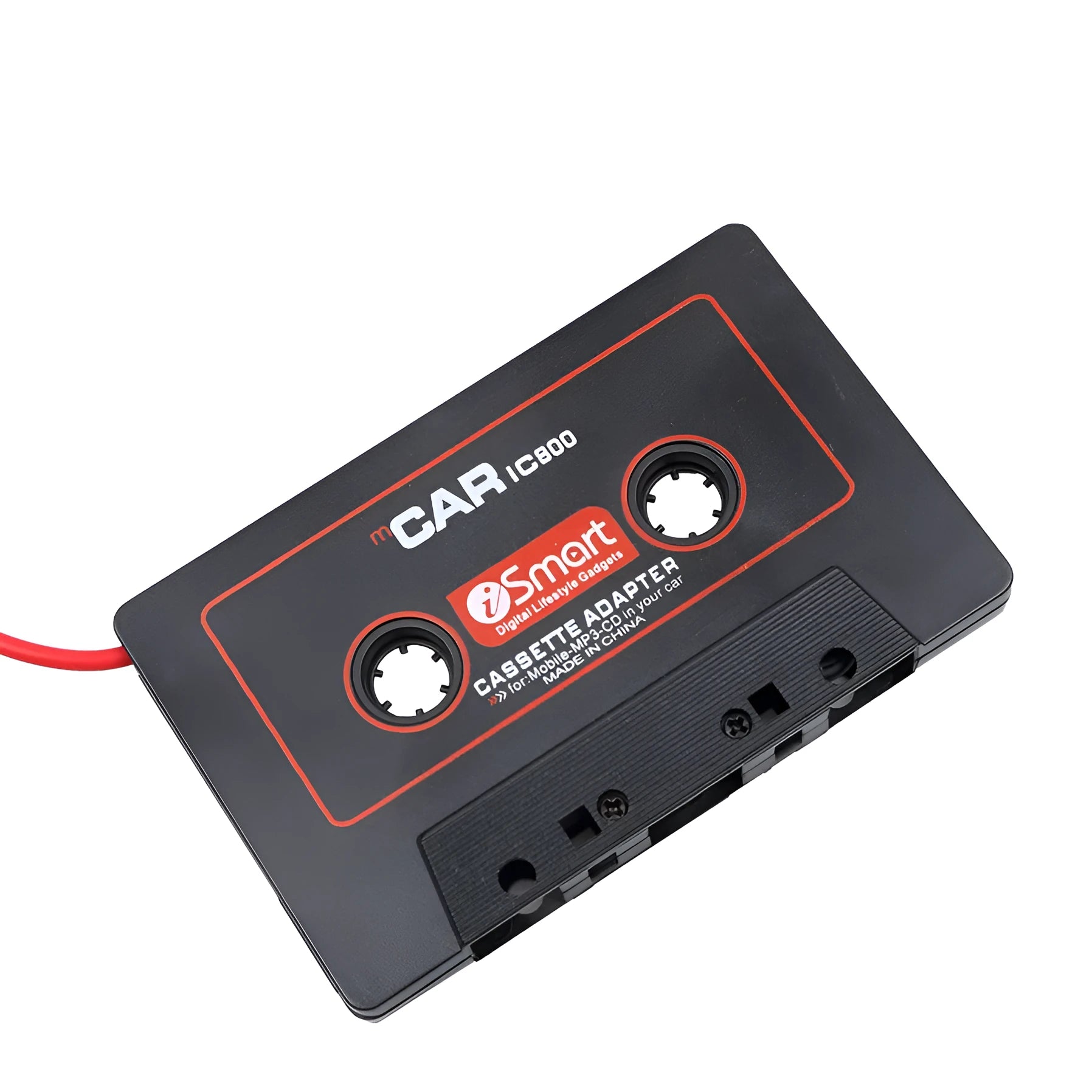 Black cassette adapter for car stereo connecting MP3 players and mobile phones via 3.5mm jack