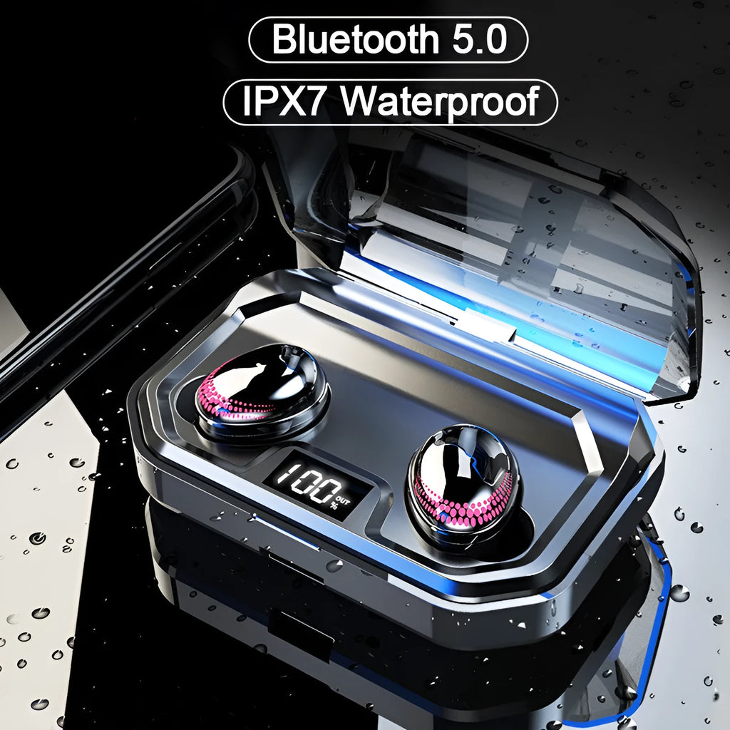 Black X10 Bluetooth headset with charging case showing earpiece design