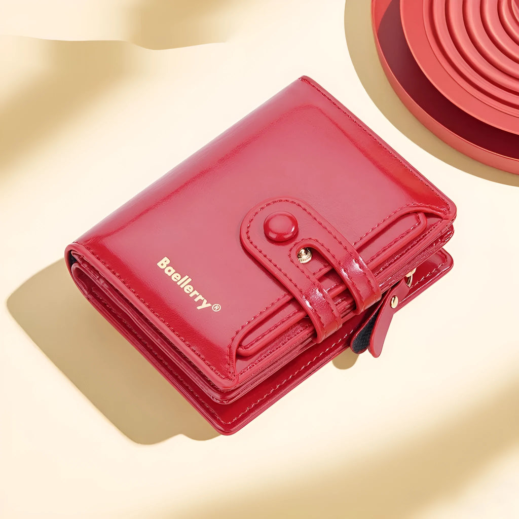 Women's PU leather card holder wallet shown in multiple colour options.