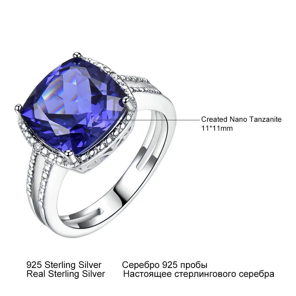 Blue tanzanite gemstone set in a sterling silver women's ring.